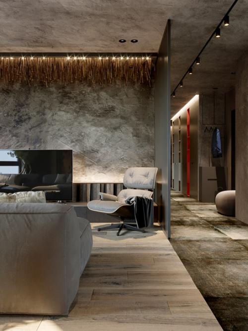 Достаточно минималистичный и брутальный интерьер. 04