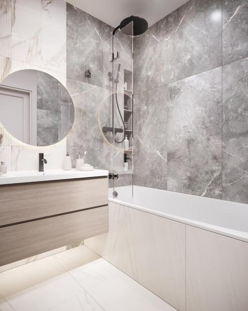 Стильный интерьер квартиры с уютной кухней - гостиной, утонченной прихожей и минималистичным санузлом. 05