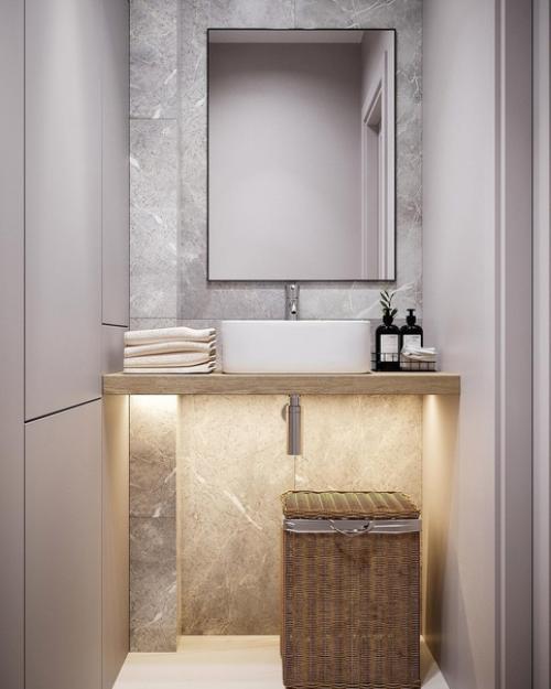 Стильный интерьер квартиры с уютной кухней - гостиной, утонченной прихожей и минималистичным санузлом. 07