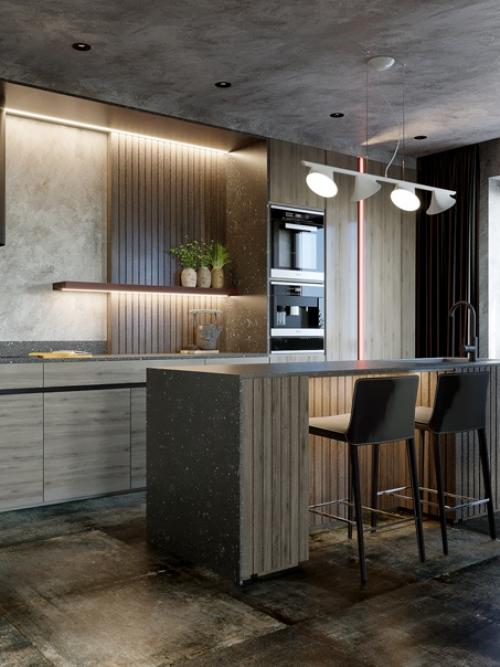 Достаточно минималистичный и брутальный интерьер. 06