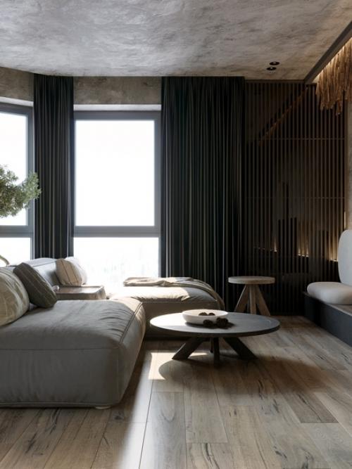 Достаточно минималистичный и брутальный интерьер. 03