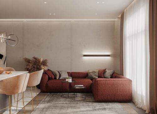 Кухня - гостиная в теплых тонах. 02