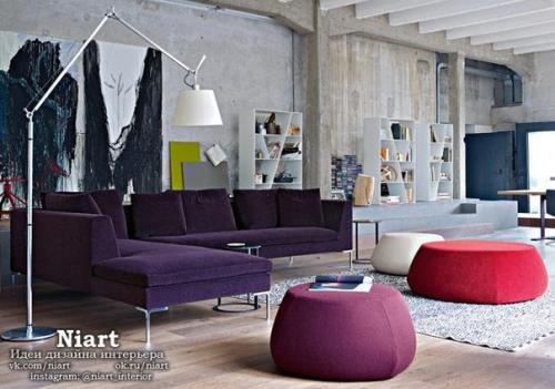 Интерьер гостиной в фиолетовом цвете. 06