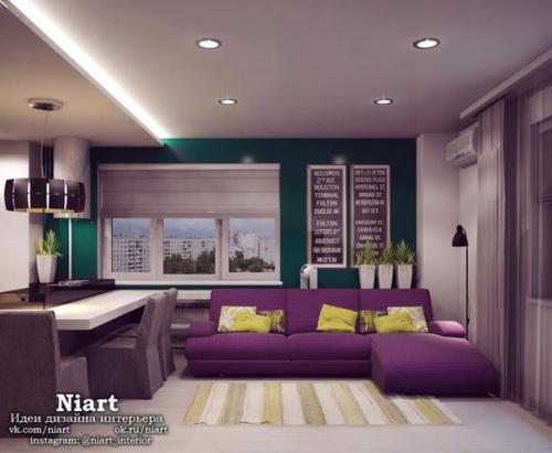 Интерьер гостиной в фиолетовом цвете. 09