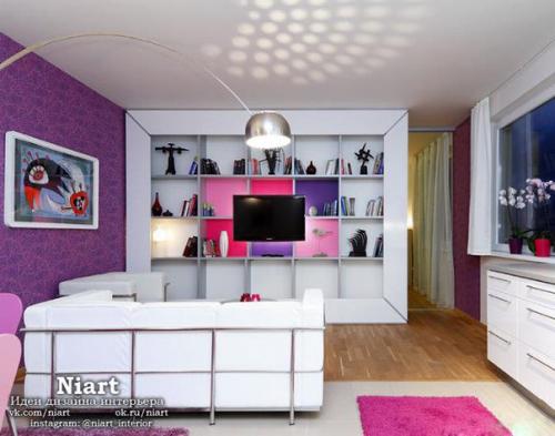 Интерьер гостиной в фиолетовом цвете. 04