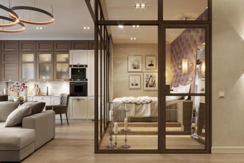 Зонирование спальной зоны в квартире - студии. 03