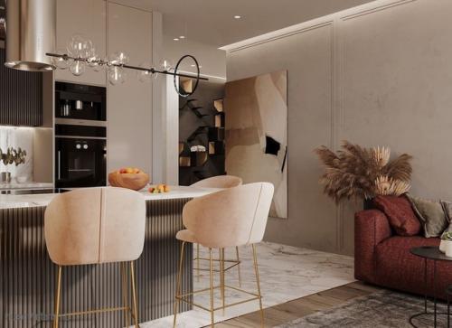 Кухня - гостиная в теплых тонах. 03