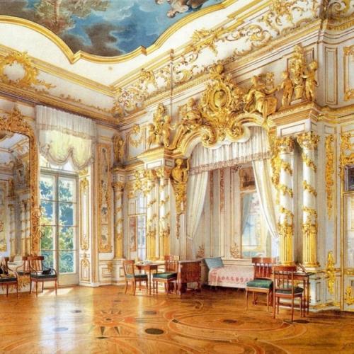 Еще один интерьер, которому не удалось пережить войну, - опочивальня Александра I в екатерининском дворце. 01