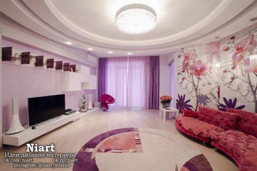 Интерьер гостиной в фиолетовом цвете. 03