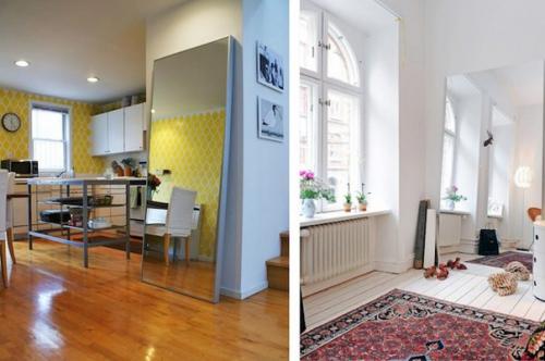 Большое напольное зеркало прекрасно впишется и в просторную гостиную, и в крошечную ванную, в интерьер, выполненный в любом стиле. 03