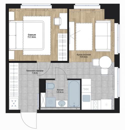 Интерьер 1-комнатной квартиры почти 38 кв. 09