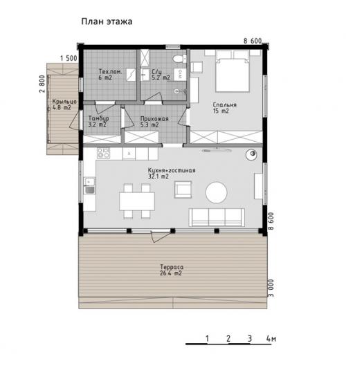 Два варианта планировки загородного дома из клееного бруса лето - S от компании Kalinkahaus. 03