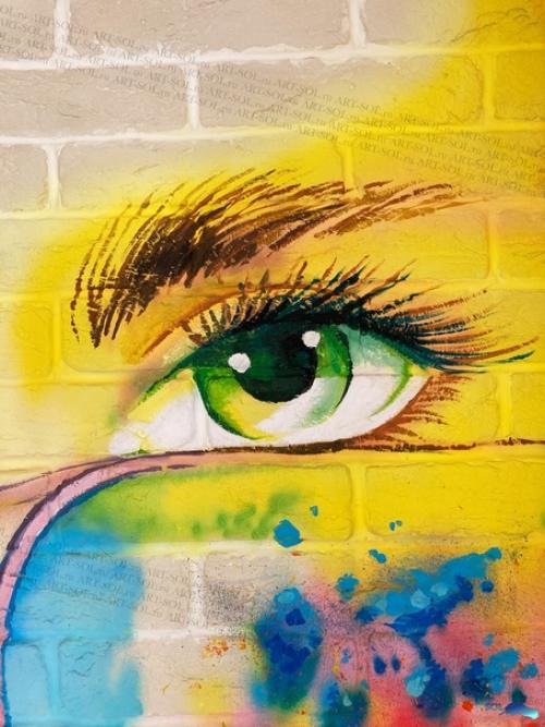 Роспись по декоративным кирпичам в углу на кухне. 04