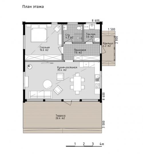 Два варианта планировки загородного дома из клееного бруса лето - S от компании Kalinkahaus. 02