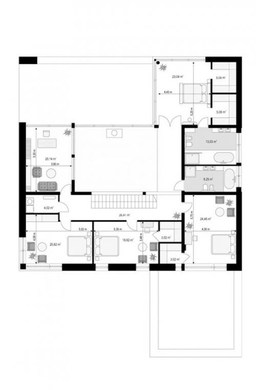 Эскизный проект двухэтажного дома с плоской крышей. 03