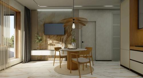 Кухня - гостиная в тёплых пшеничных тонах. 04