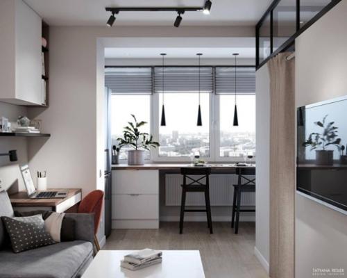 Интерьер кухни в квартире, площадью 30 кв. 02