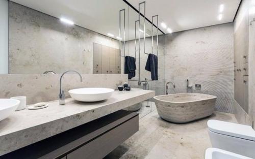 Эффектная серая плитка в ванной комнате. 01