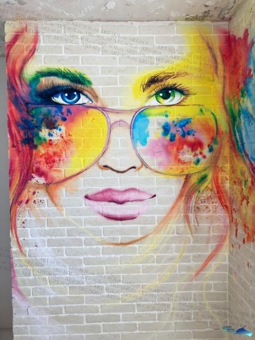 Роспись по декоративным кирпичам в углу на кухне. 02