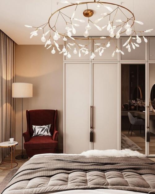 Интерьер спальни.  Глубокие шоколадные оттенки, мягкие текстуры и уютное освещение поможет как следует отдохнуть после рабочего дня. 06