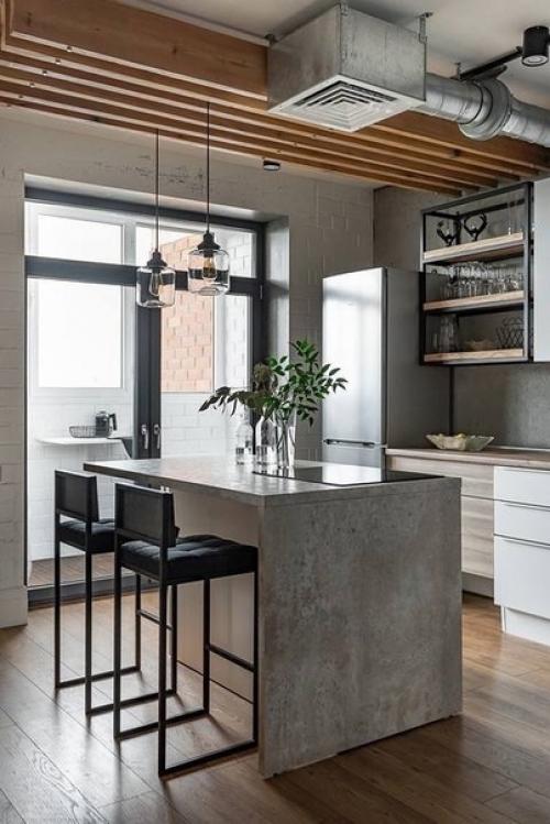 Бетонный потолок и кирпичные стены: интерьер квартиры в стиле лофт. 04