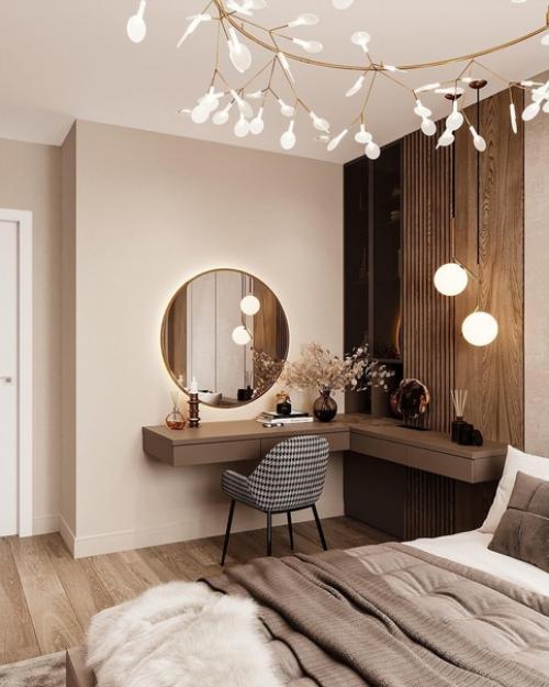 Интерьер спальни.  Глубокие шоколадные оттенки, мягкие текстуры и уютное освещение поможет как следует отдохнуть после рабочего дня. 07