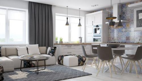 Современный уют с яркими чертами загородного дома подчеркивает электрический камин вставленный в портал из искусственного камня. 01