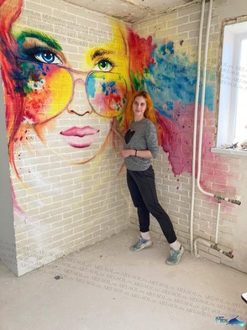 Роспись по декоративным кирпичам в углу на кухне. 09