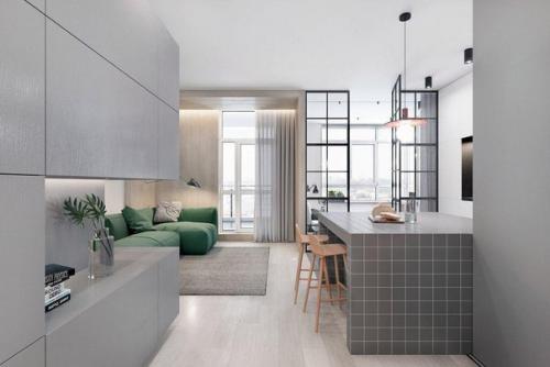 Основные особенности проекта - организация спальни около большого окна и необычное зонирование. 04