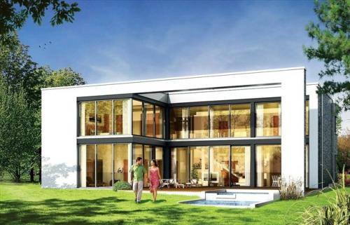 Эскизный проект двухэтажного дома с плоской крышей. 01