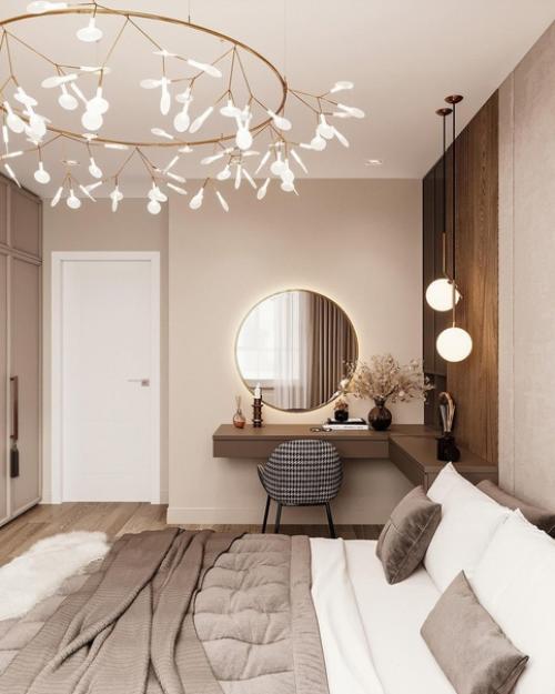 Интерьер спальни.  Глубокие шоколадные оттенки, мягкие текстуры и уютное освещение поможет как следует отдохнуть после рабочего дня. 08