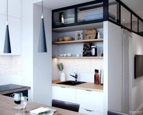 Интерьер кухни в квартире, площадью 30 кв. 04