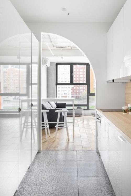 Аскетичный интерьер квартиры - студии 33 кв. 05