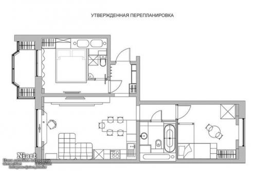 Перепланировка двухкомнатной квартиры 60 кв. 09