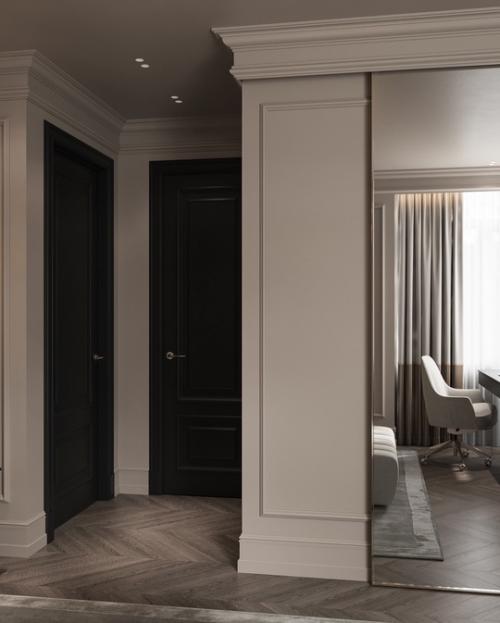 Интерьер мастер - спальни в исполнении роскошной стилистике ардеко ярким акцентом проекта этой квартиры стал глубокий изумрудный цвет. 04