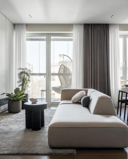 Красивая кухня - гостиная для молодой девушки в минималистичном стиле. 05