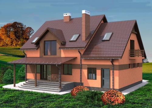 Планировка загородного дома с гаражом и террасой для семьи из 5-6 человек. 05