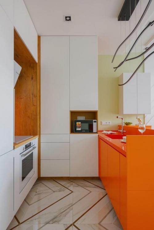 Яркий, жизнерадостный интерьер кухни - гостиной в современном стиле. 04