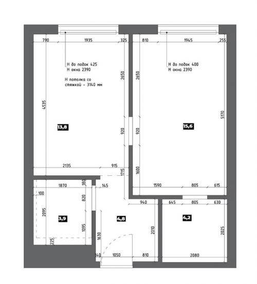 Интерьер однокомнатной квартиры 42, 3 кв. 08