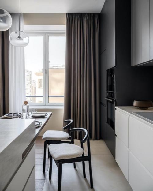 Красивая кухня - гостиная для молодой девушки в минималистичном стиле. 03