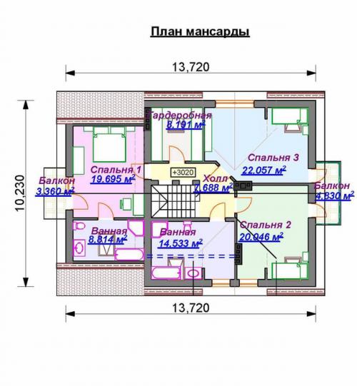 Планировка загородного дома с гаражом и террасой для семьи из 5-6 человек. 02