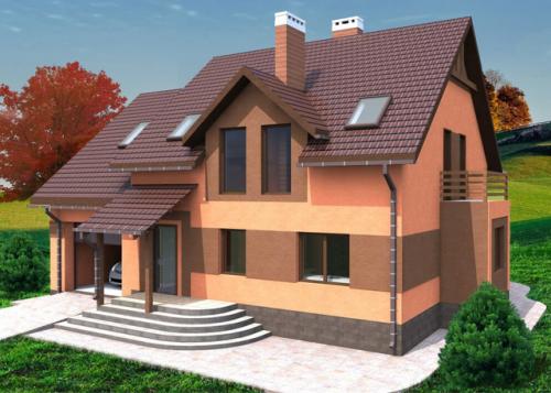 Планировка загородного дома с гаражом и террасой для семьи из 5-6 человек. 03