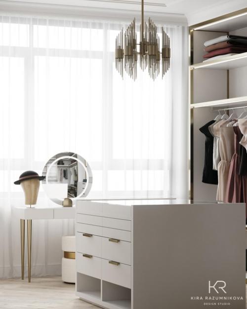 Из спальни отправляемся в гардеробную нового проекта в стиле современная классика. 01