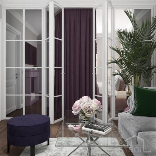 Дизайн интерьера однокомнатной квартиры, в которой удалось совместить две отдельные функциональные зоны, спальня и гостиная. 06