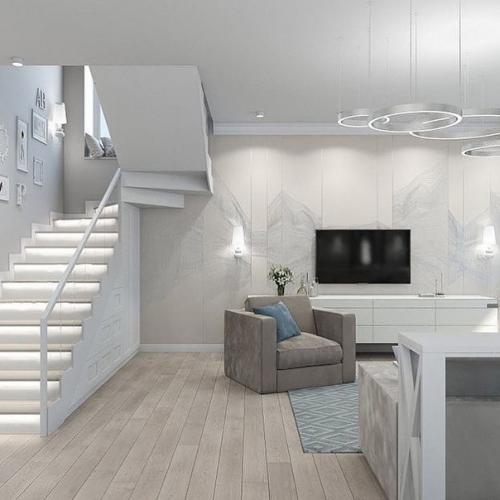 Замечательный дизайн - проект гостиной совмещенной с кухней. 02