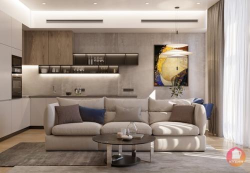 Современный дизайн кухни - гостиной в квартире площадью 60 кв. 01