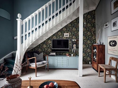 Альбом номер 1. кирпичная стена, винтажные нотки и белая лестница: необычная квартира в Швеции. 05