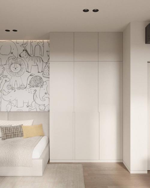 Приятный интерьер детской комнаты, с возможностью ребенку самому раскрасить стену. 03