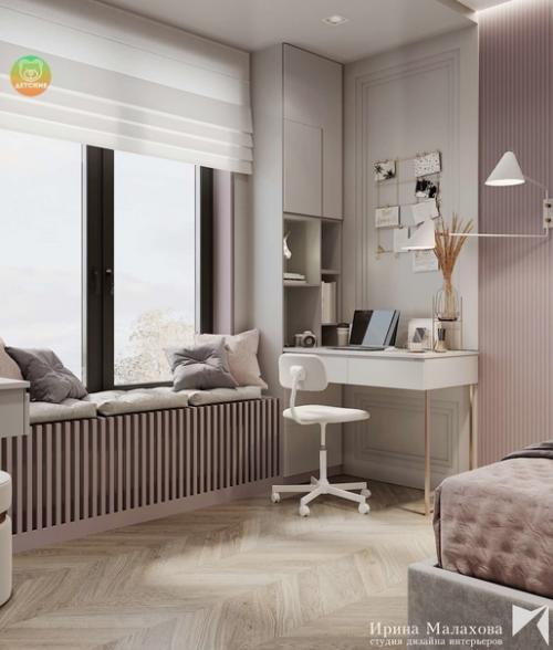 Нежный пастельный интерьер комнаты для девочки подросткового возраста. 01