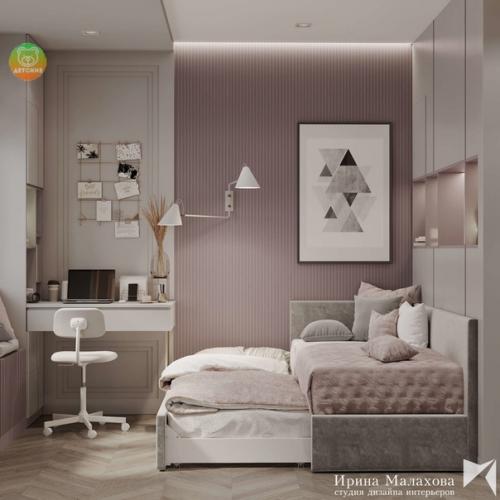 Нежный пастельный интерьер комнаты для девочки подросткового возраста. 05